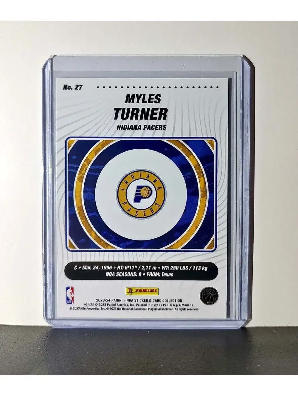 Myles Turner 2023-24 Panini NBA #27 Foil Sticker Card Indiana Pacers
